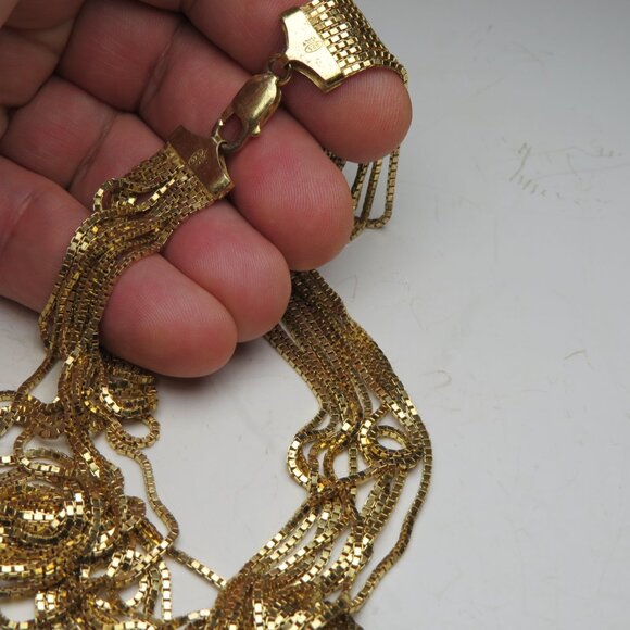 14k Gold *925 Sterling Silver Multi Box Chain Necklace - Picture 4 of 6